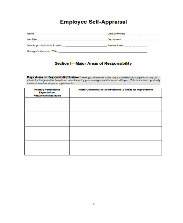 Self Appraisal Sample