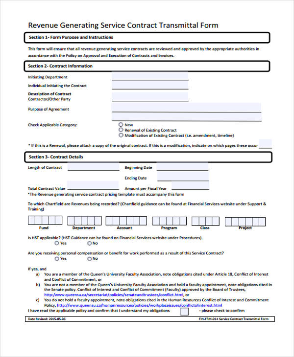 service contract transmittal form
