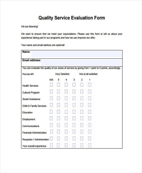 service quality evaluation form