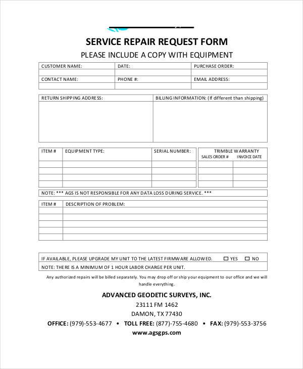 service repair request form