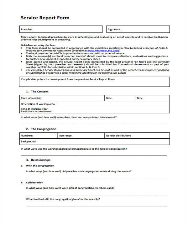 service report form in pdf