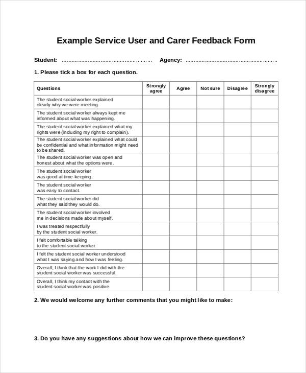 service user carer feedback form