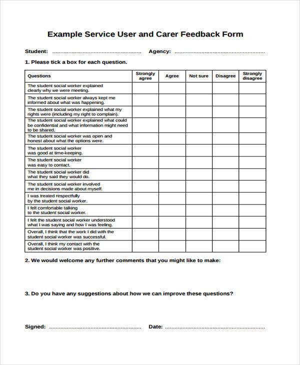 service user feedback form