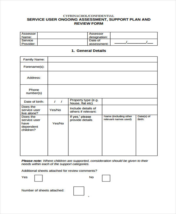 service user risk assessment form