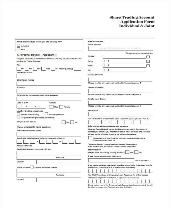 share trading account application form