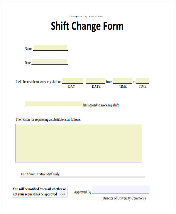 sample of shift exchange form