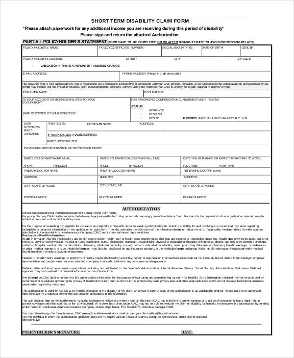 short term disability claim form1