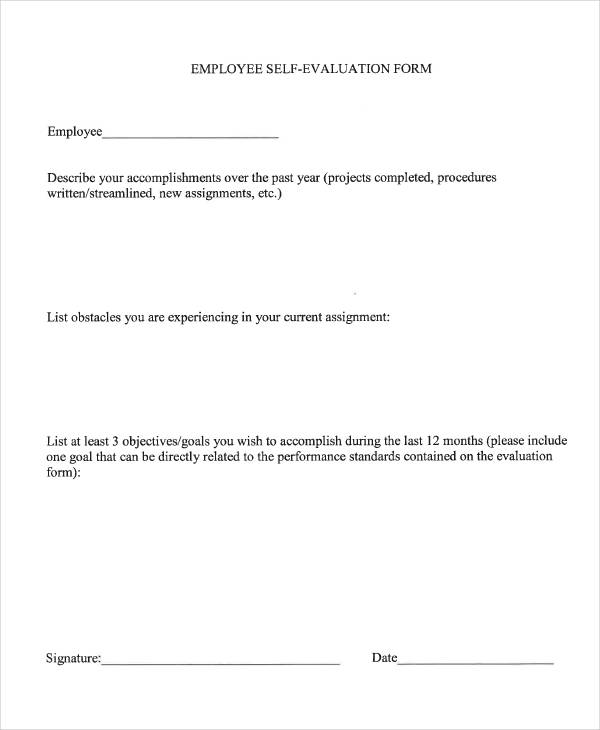 simple employee self evaluation form
