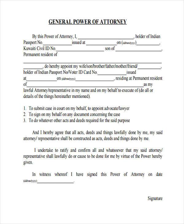 simple general power of attorney form