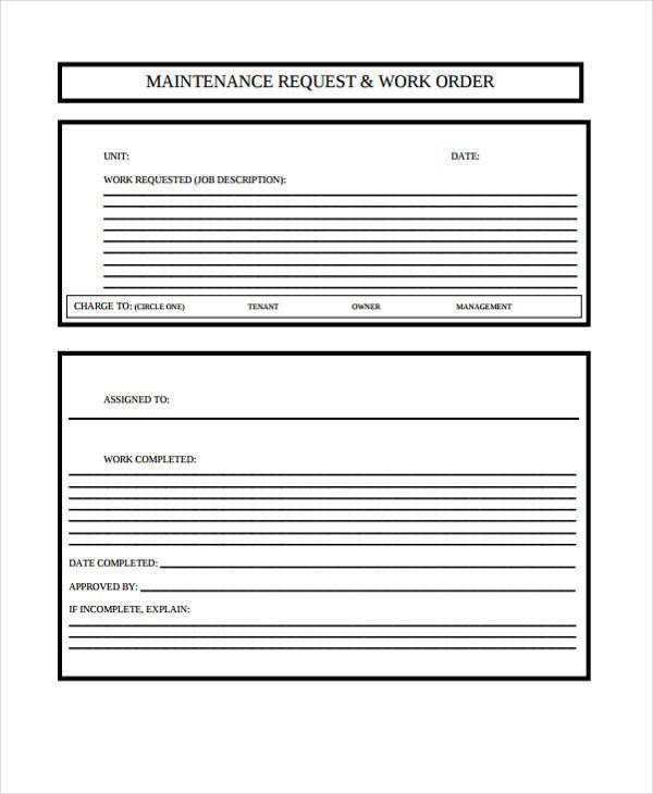 simple maintenance work order request form