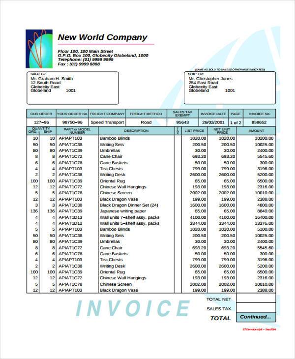 simple product invoice form