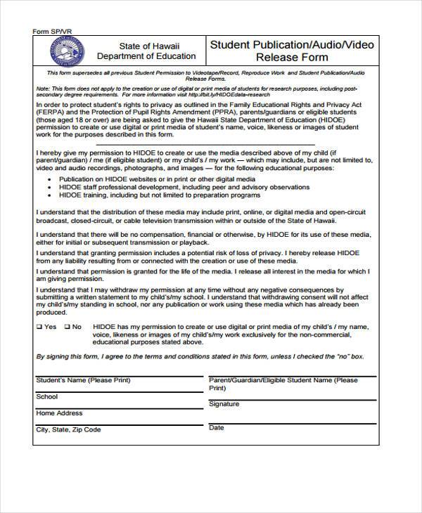 simple video release form template