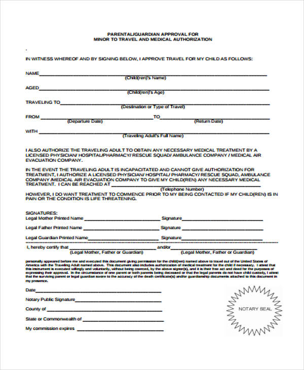 single parent travel consent form