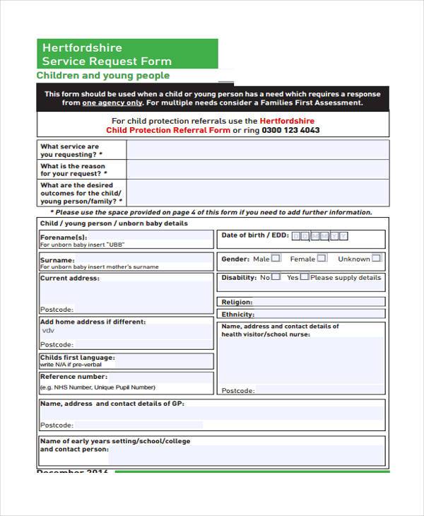 single service request form