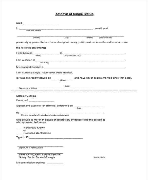 single status affidavit application form