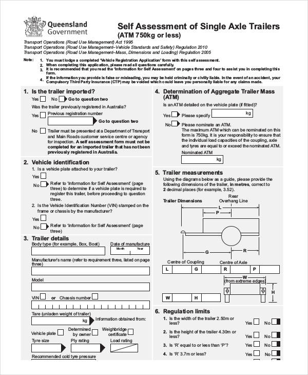 single trailers self assessment form
