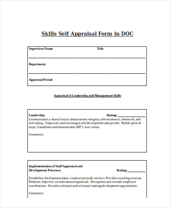 skills self appraisal form