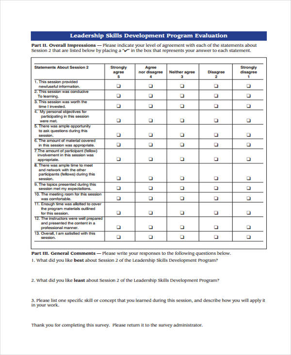 skills training program evaluation form