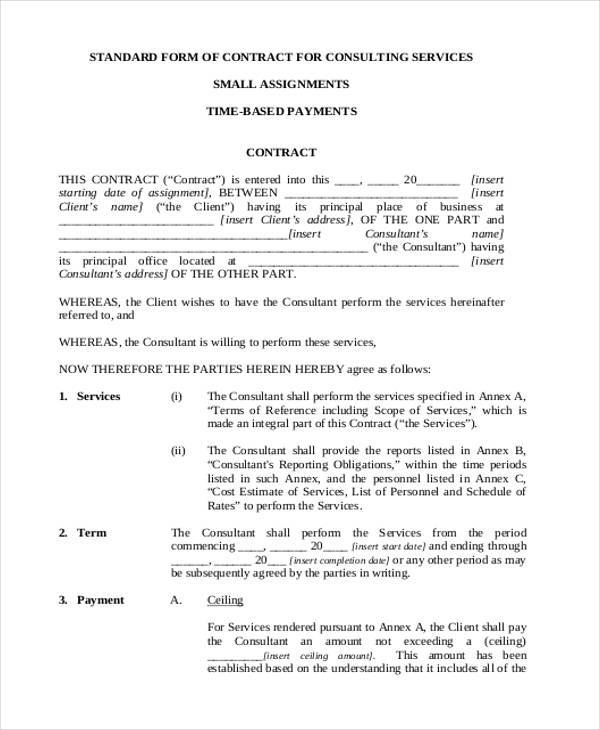 small assignment contract form