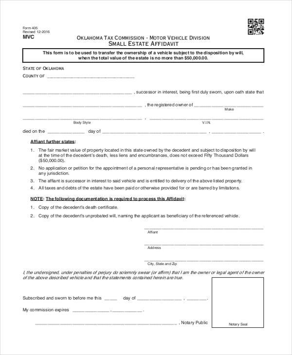 small estate affidavit example
