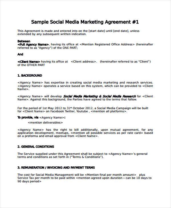 social media marketing agreement form