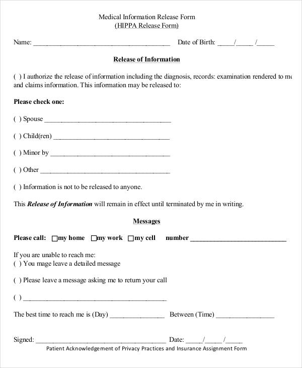 FREE 27+ Printable Medical Release Forms in PDF Excel MS Word