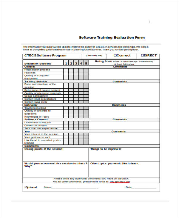 software training evaluation form