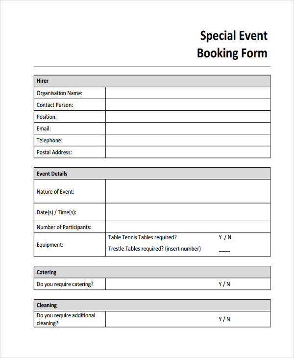 special event booking form