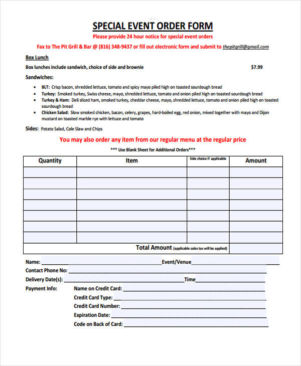 special event order form1
