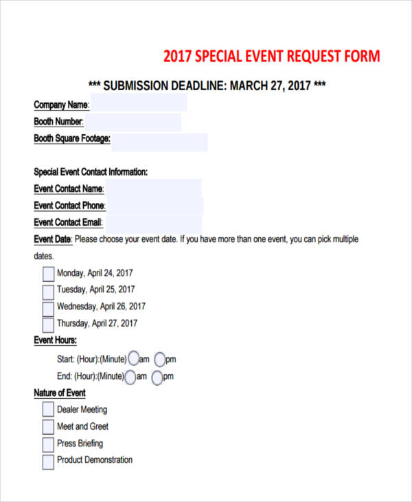 special event request form sample