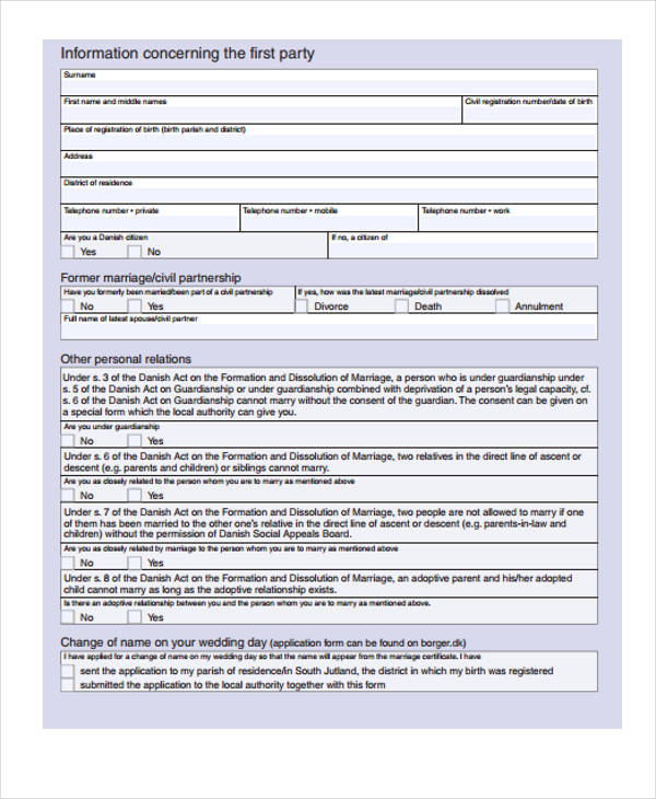 special marriage notice form