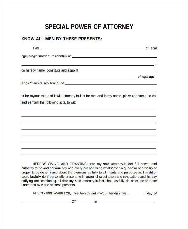 Special Power Of Attorney Sample