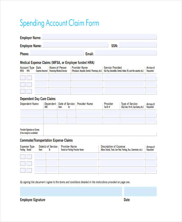 spending account claim form