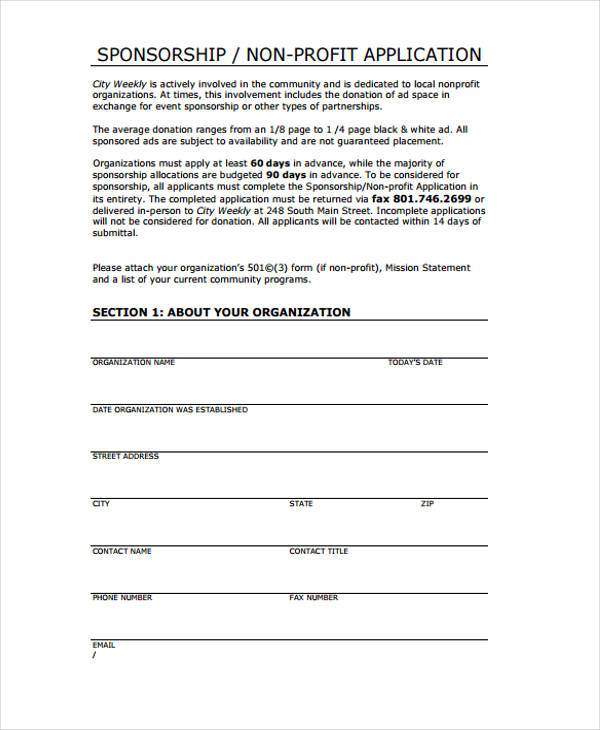 sponsorship nonprofit application form