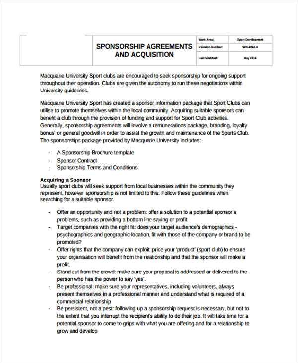 sports sponsorship contract agreement form