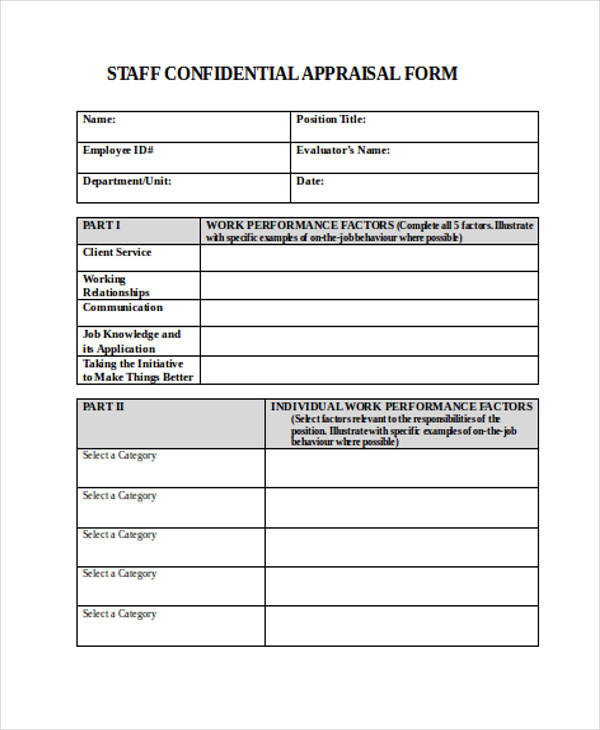 staff confidential appraisal form in doc