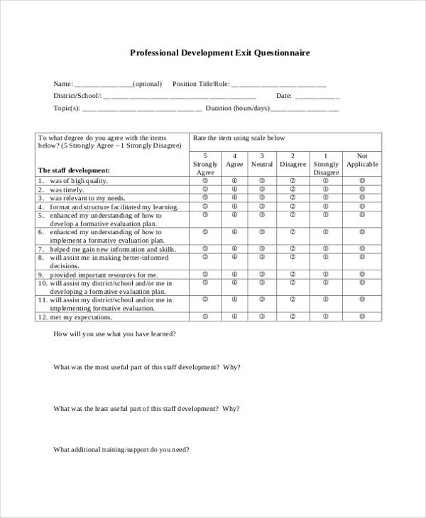 staff development course evaluation form