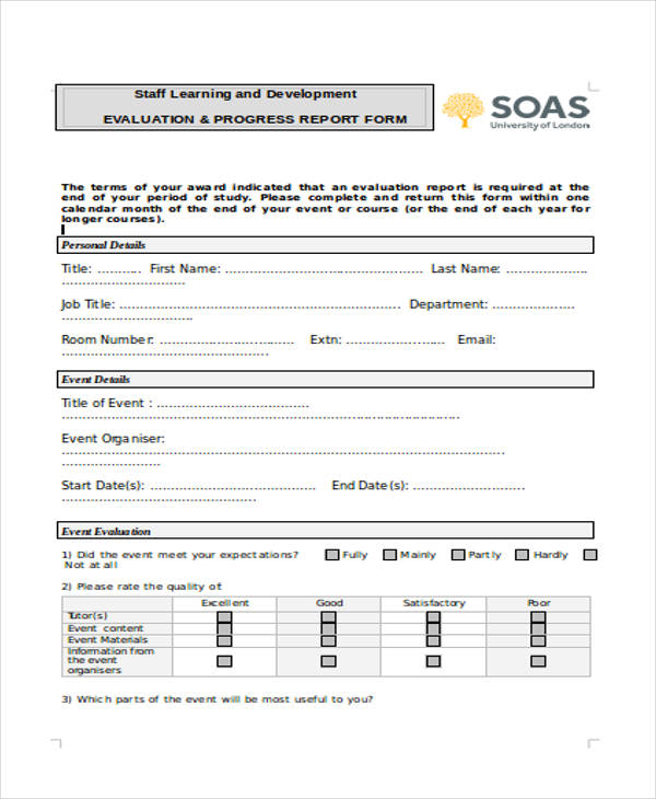staff development training evaluation form