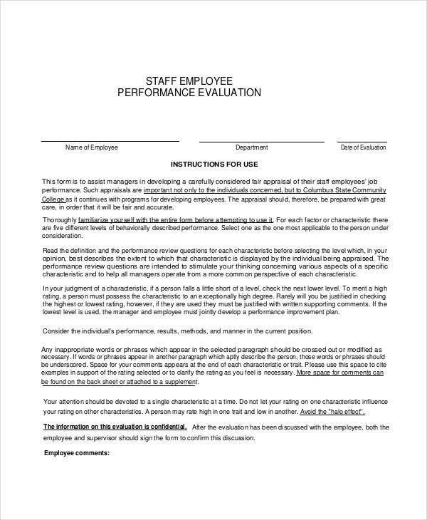 staff employee performance evaluation form1