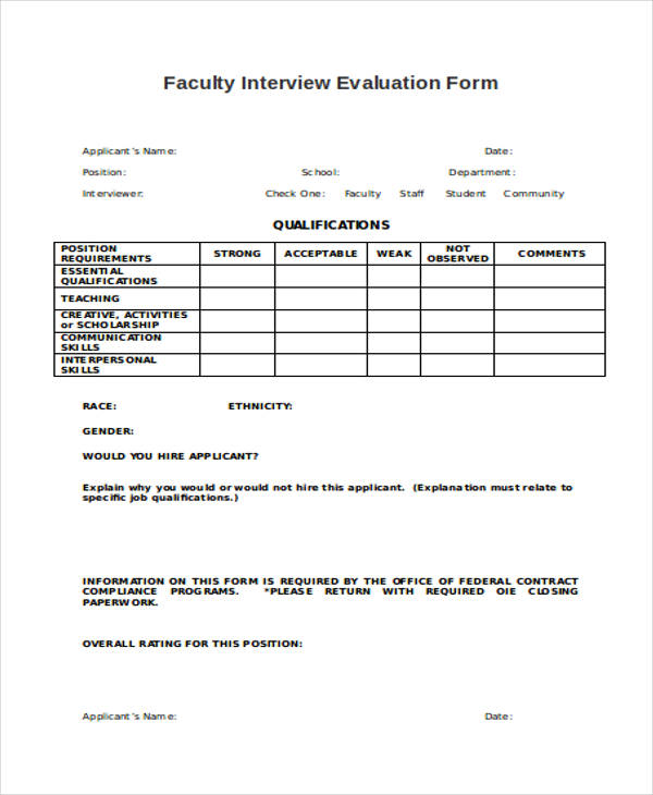 staff faculty interview evaluation form