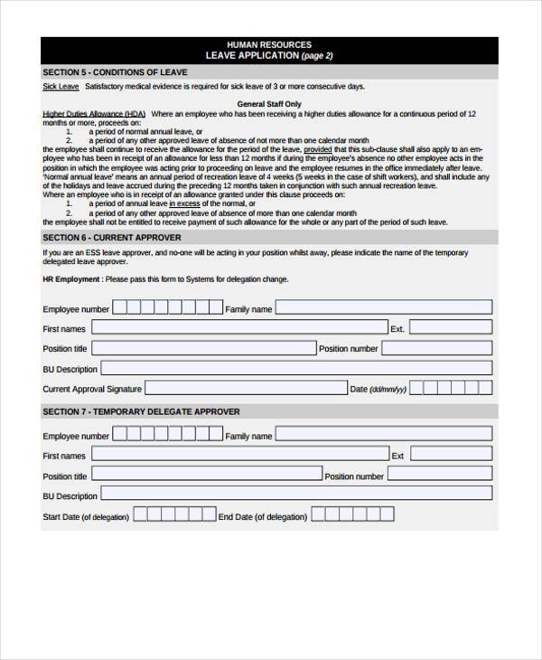 staff leave application form format