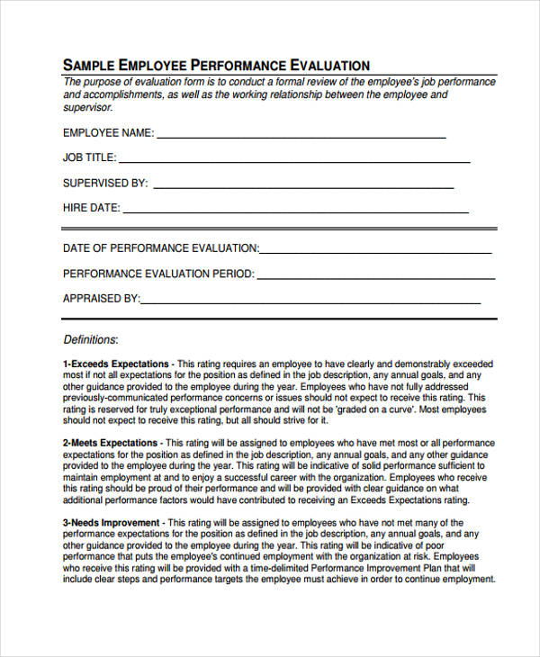 staff performance employee evaluation form