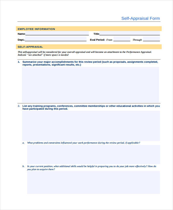 staff self appraisal evaluation form
