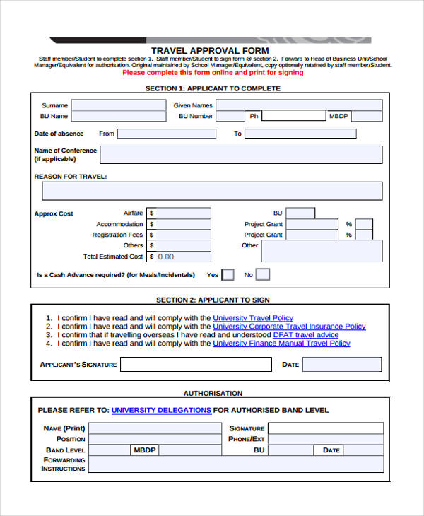 sample travel approval form