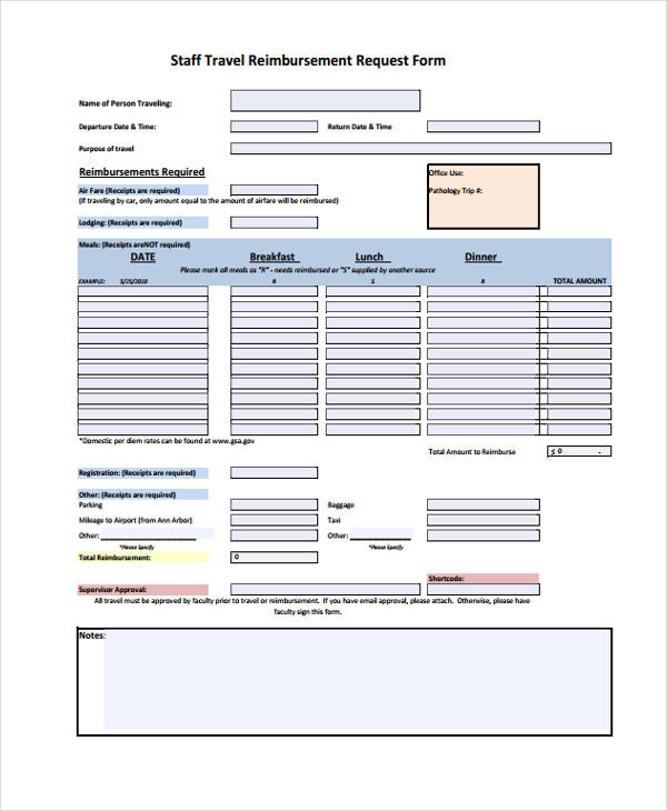 staff travel reimbursement request form