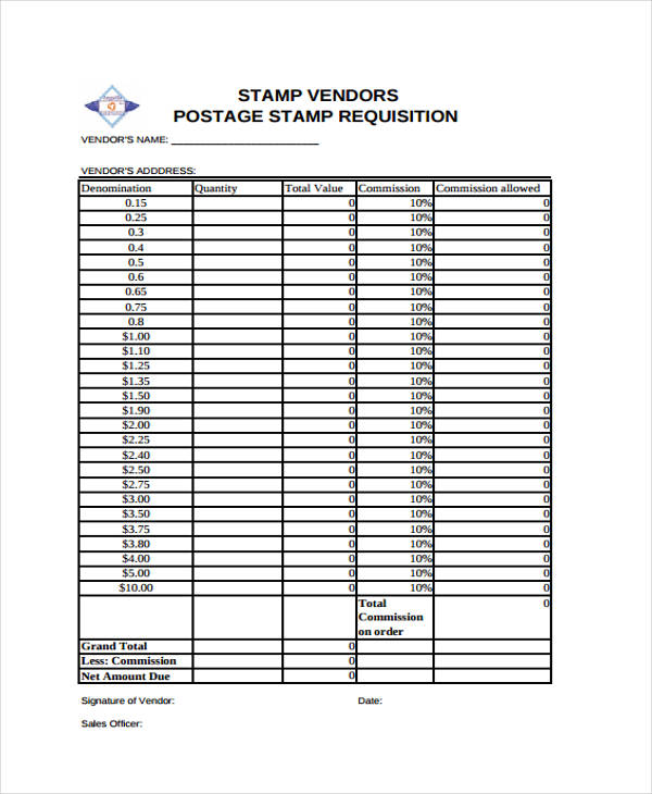 stamp vendors requisition form