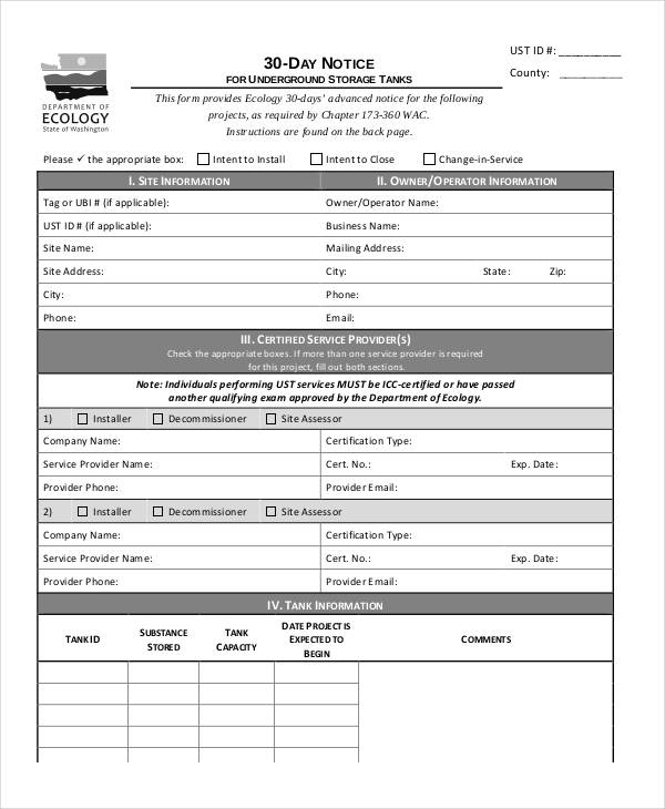 standard 30 day notice