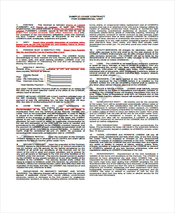 standard business lease agreement form