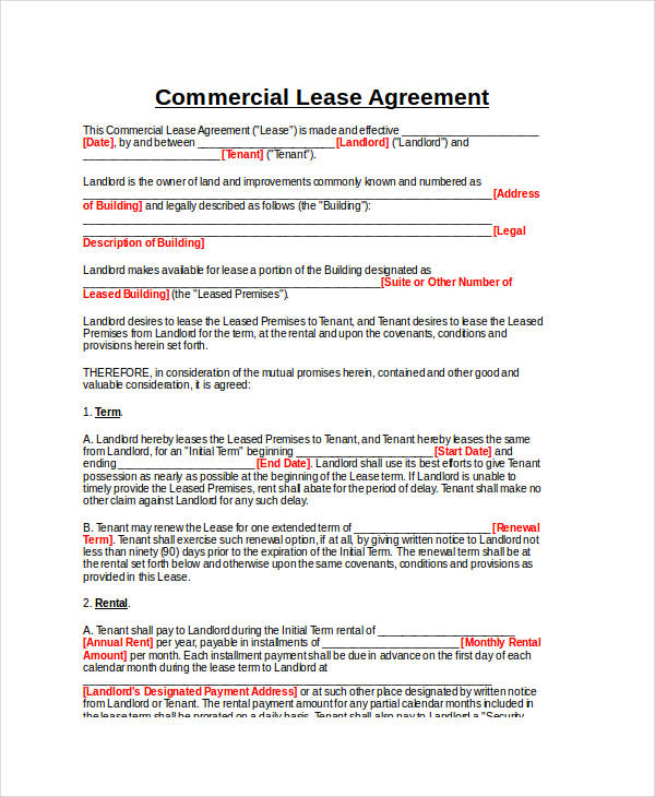 standard commercial lease agreement form1