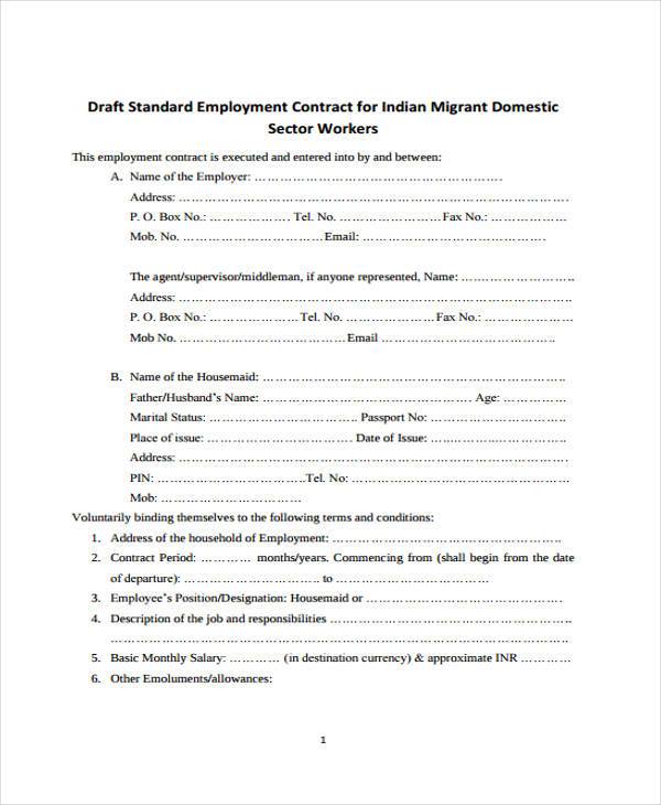 standard employment contract form